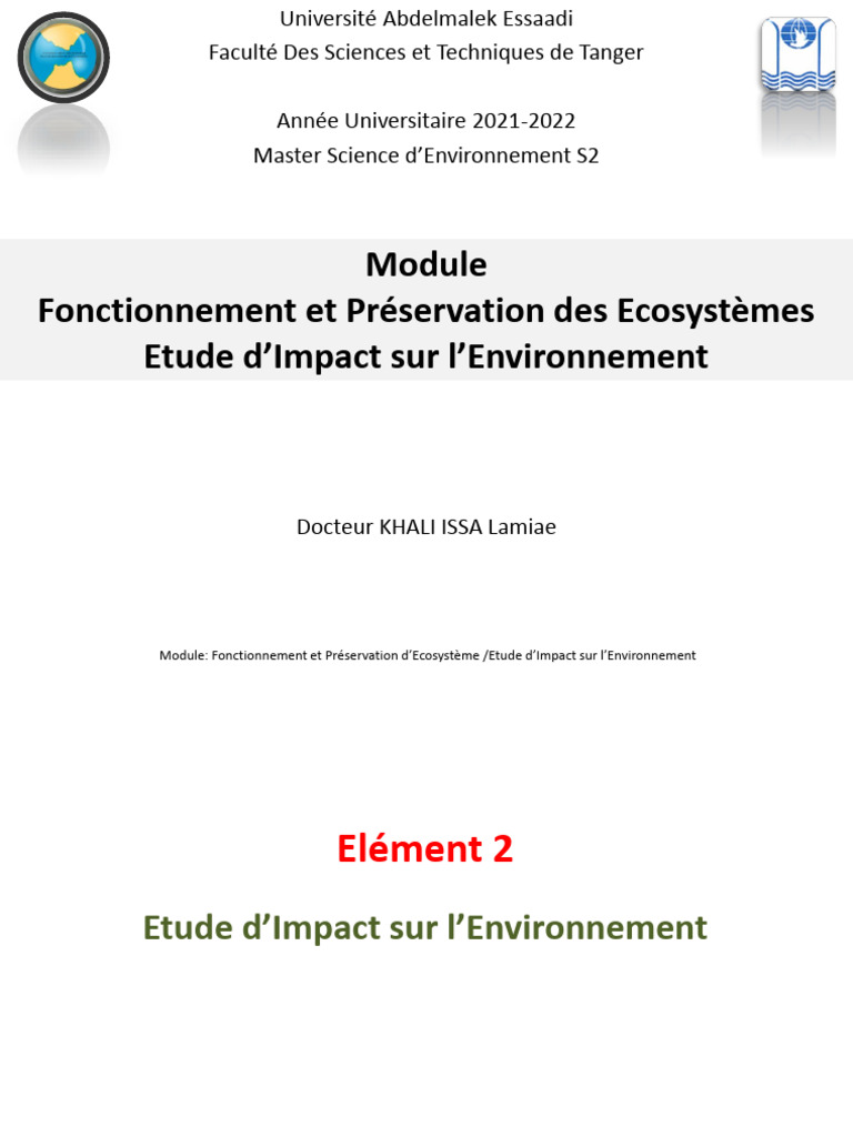 Cours M21 Master Environement 2022 Etude Impact Environnement | PDF