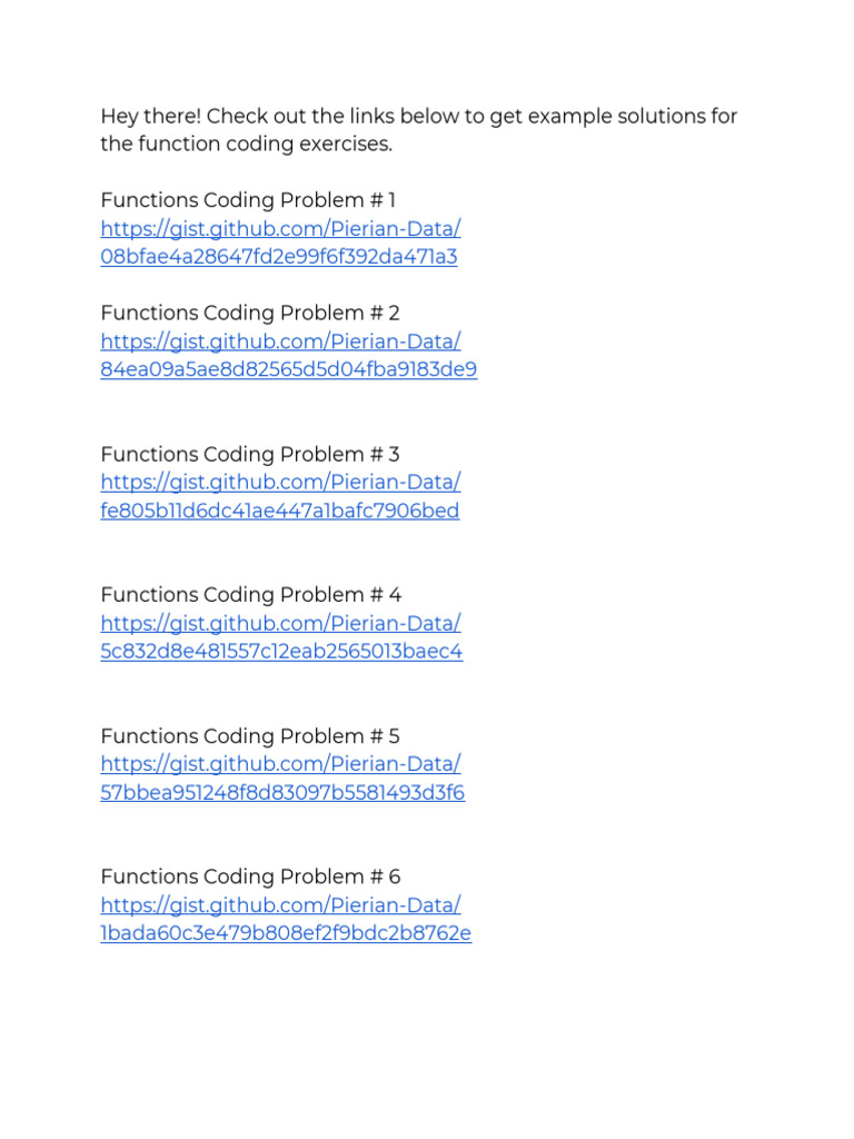 Solution Links For Function Coding Exercises | PDF