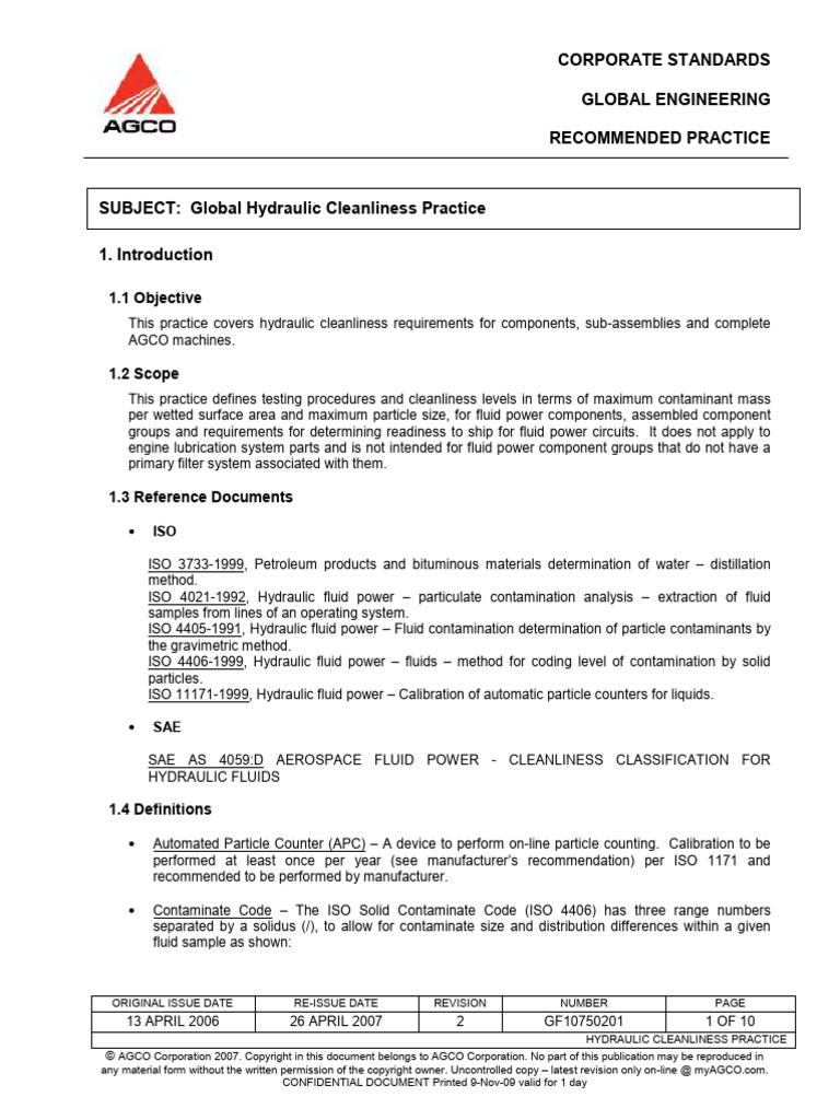 Hydraulic Cleanliness Standard GF10750201 | PDF | Physical Sciences ...