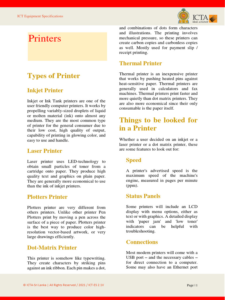 Printers V2.1 With Doc Format Changes | PDF | Printer (Computing