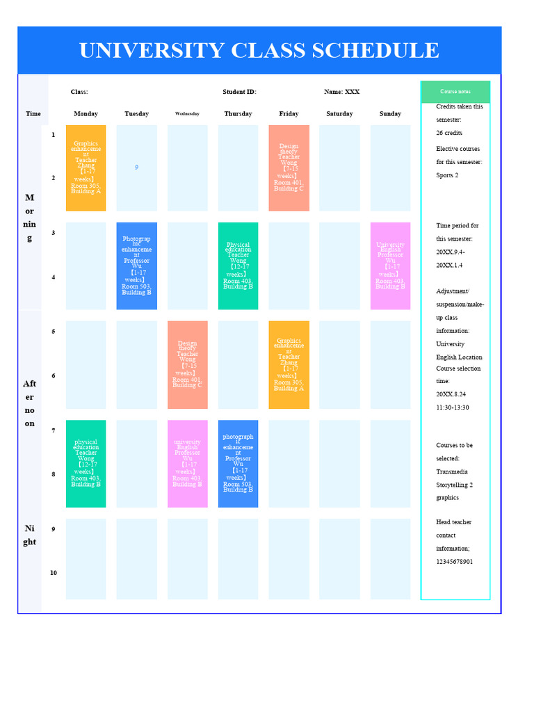 University Class Schedule PDF