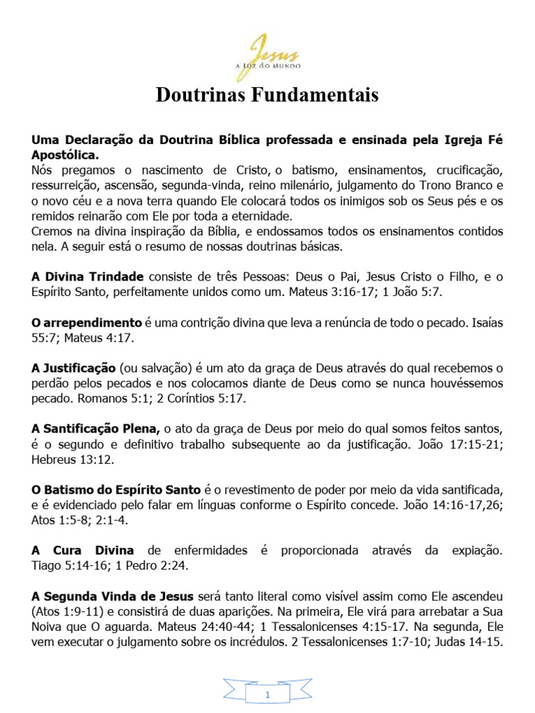 Doutrinas Fundamentais da Igreja Fé Apostólica | PDF | Jesus | Pecado