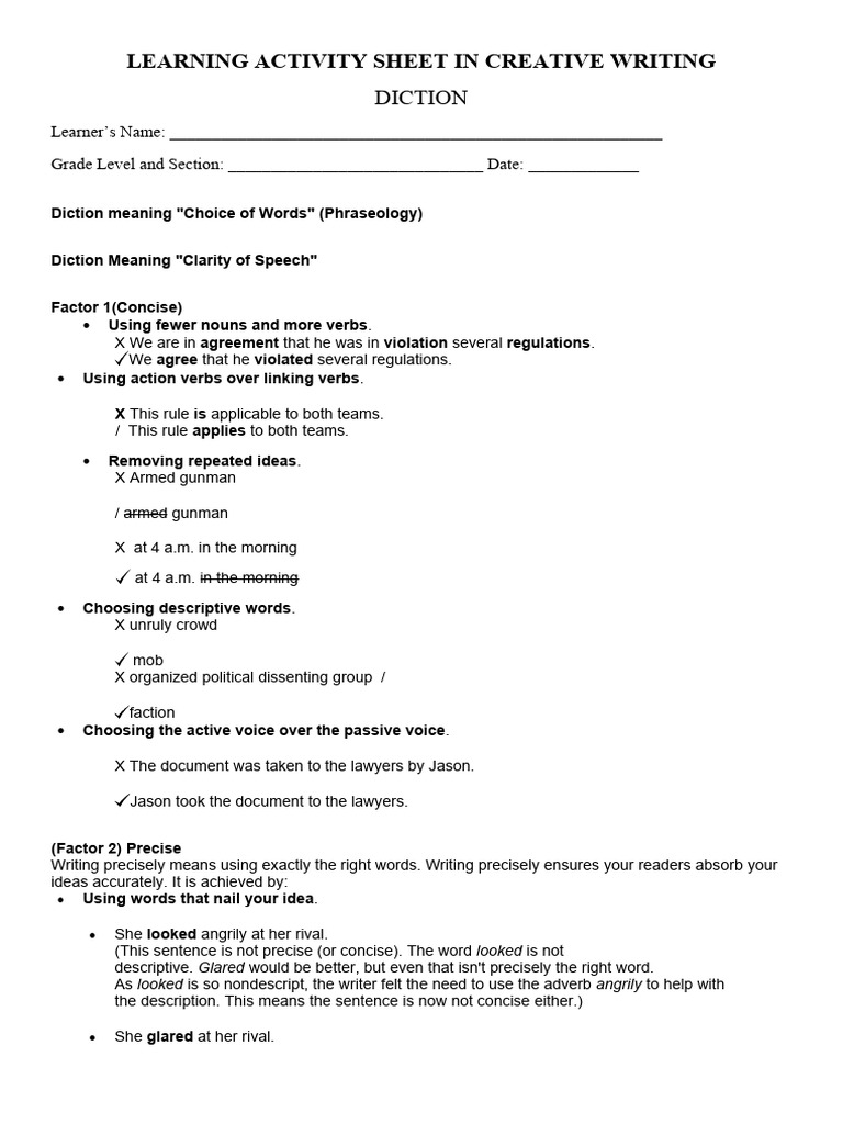 Diction Worksheet 021657 PDF
