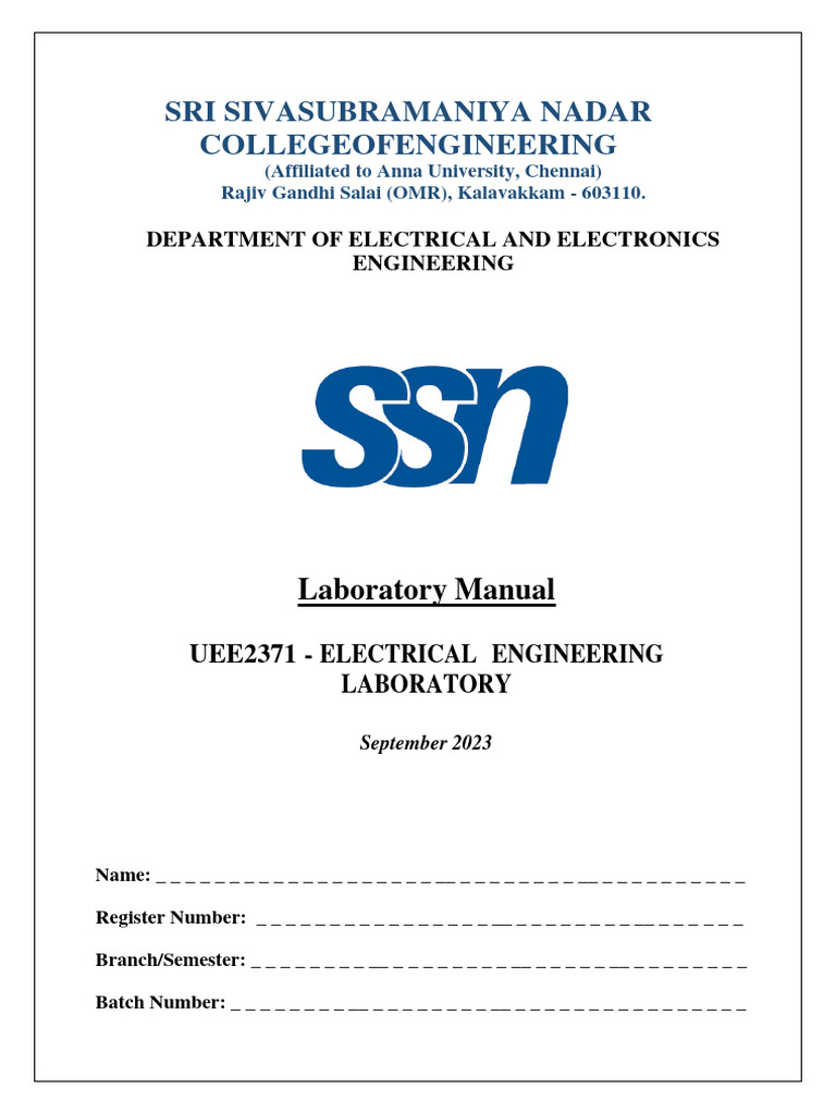 Final Manual III Sem EEE Chemical Lab PDF Electric Motor Electric