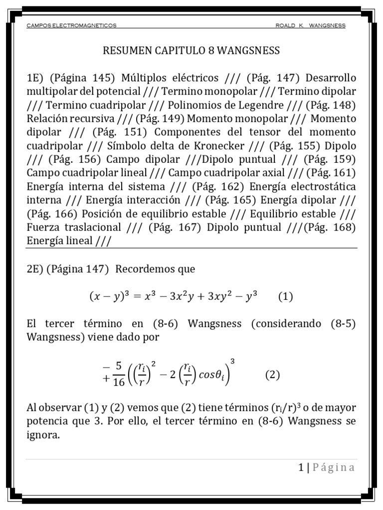Resumen Capitulo 8 Wangsness | PDF | Fuerza | Electromagnetismo
