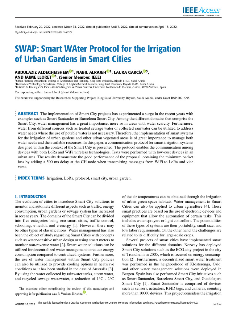 Smart Water Protocol for Urban Irrigation | PDF | Science & Mathematics