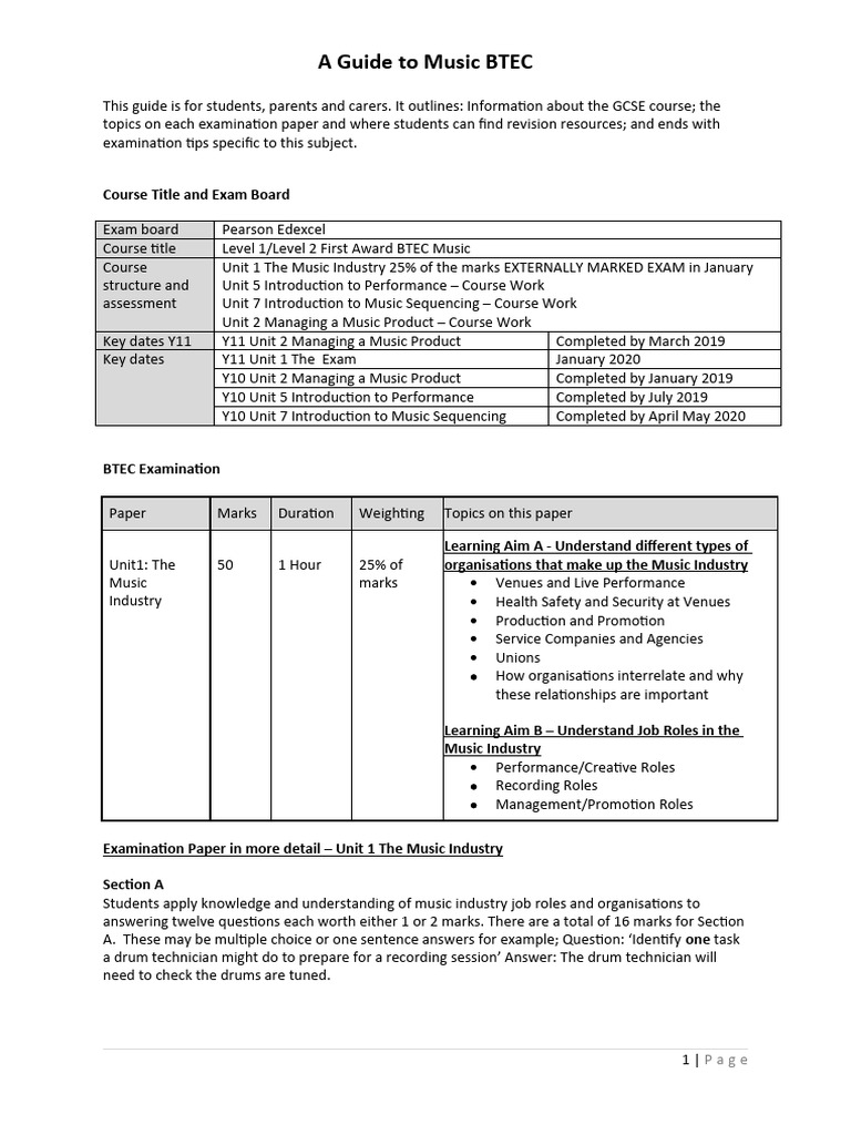 GCSE Music Course Info PDF Violin Multiple Choice