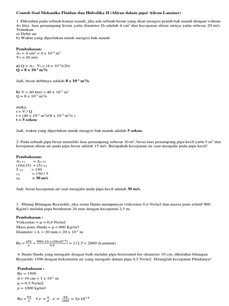 Contoh Soal Mekanika Fluida Dan Hidrolika Ii Pdf
