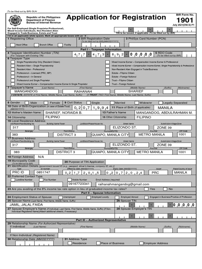 1901 Jul 2021 ENCS - MANGANDOG, RAIHANAH | PDF | Identity Document | Taxes