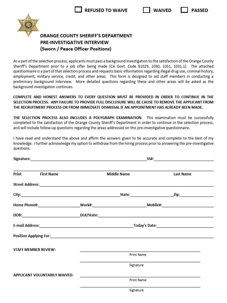 DST Pre Screen Interview Form Sworn Rev 9-20-17 | Download Free PDF ...