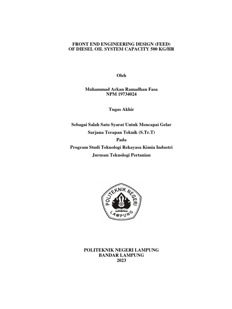 Front End Engineering Design (FEED) of Diesel Oil System Capacity 500 ...