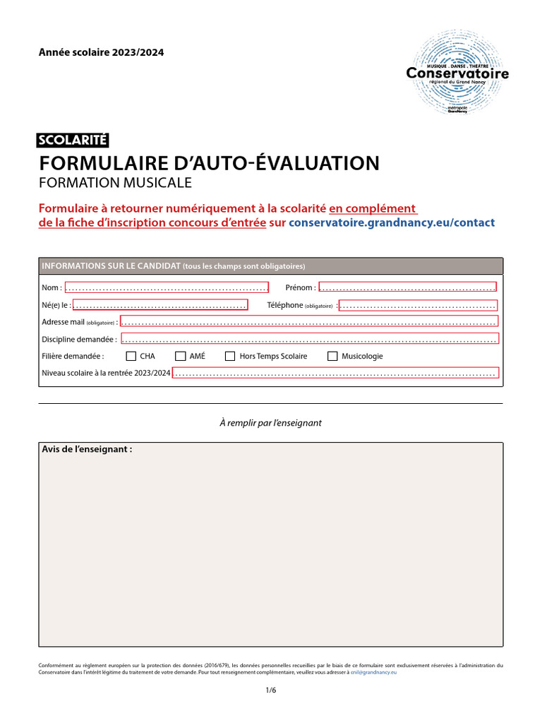 Formulaire d'Évaluation Musicale | PDF
