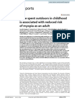 Time Spent Outdoors in Childhood Is Associated With Reduced Risk of Myopia As An Adult