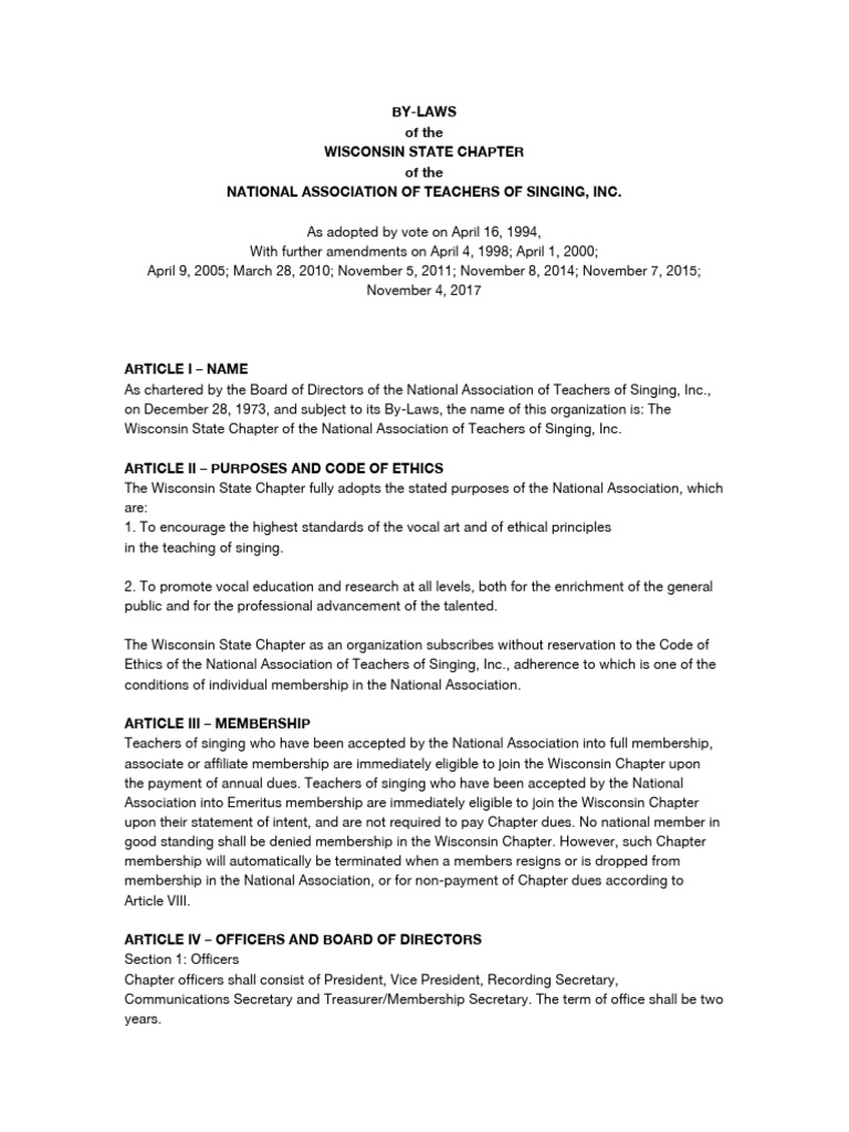 Wisconsin nats by laws pdf