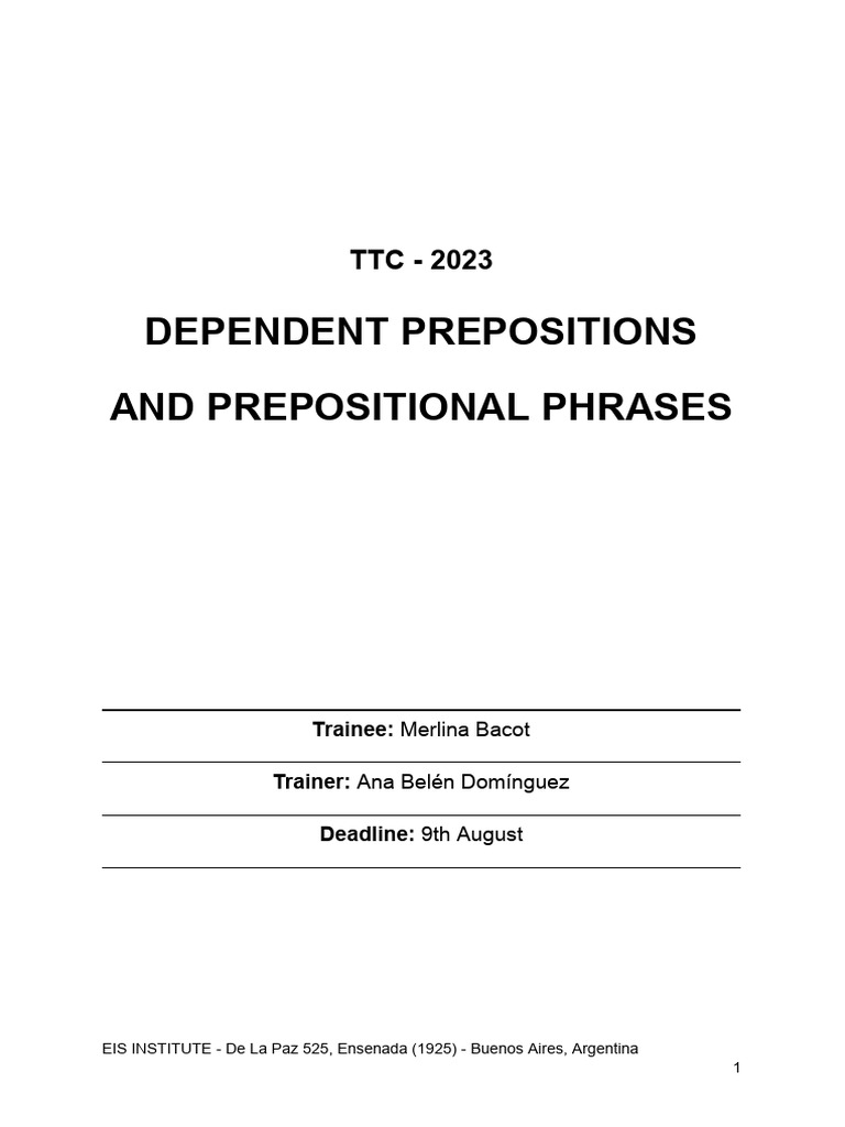 Prepositional Phrases | PDF | Preposition And Postposition | English