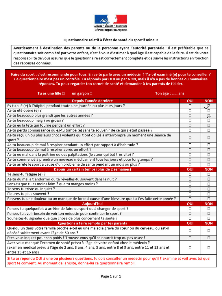 Questionnaire Sante | PDF