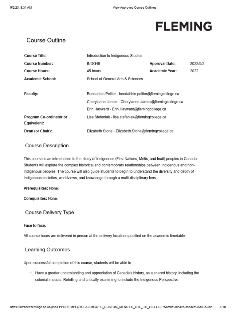 INDG 49 Course Outline | PDF