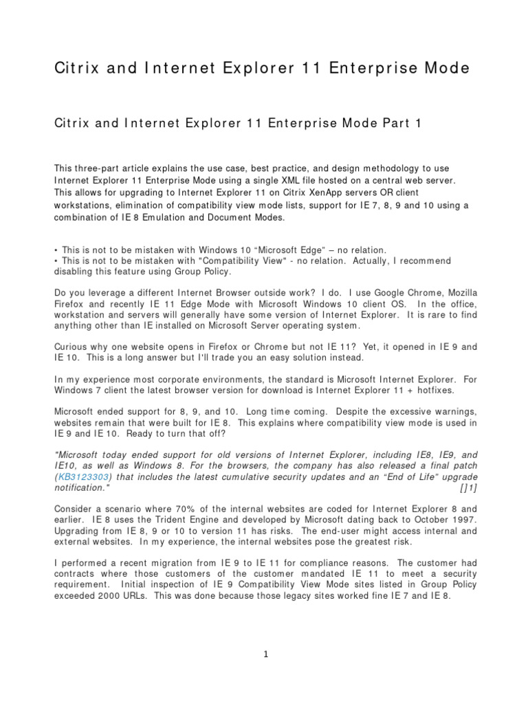 Citrix IE11 Enterprise Mode Guide | PDF | Internet Explorer | Group Policy