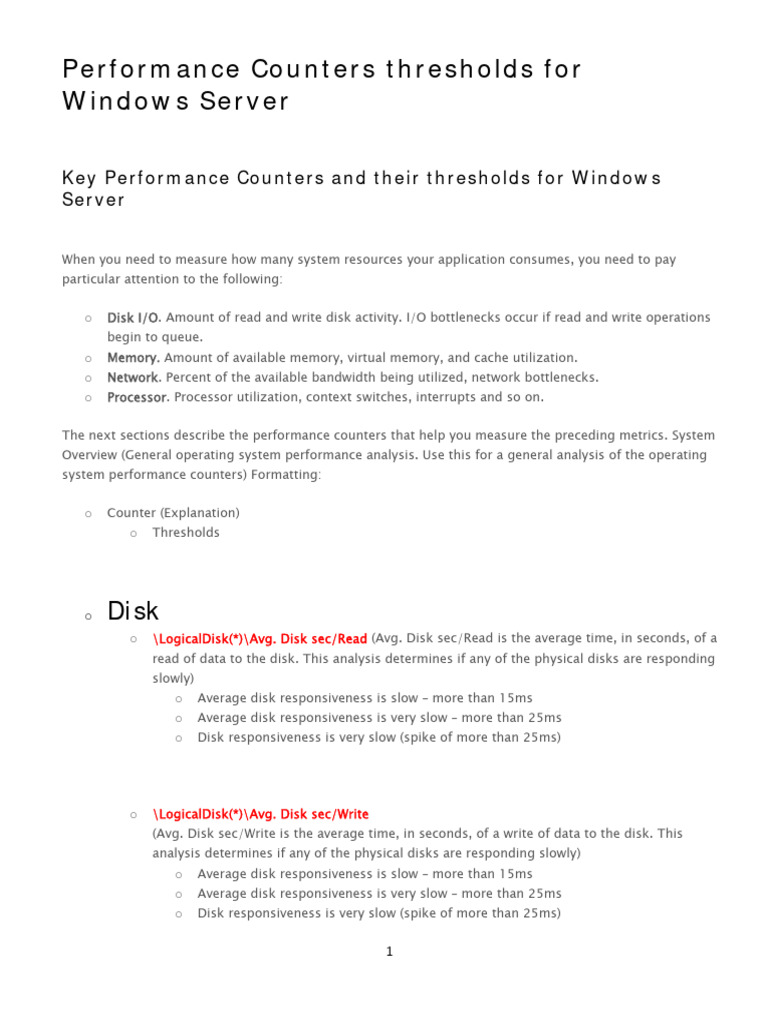Performance Counters Thresholds For Windows Server PDF Central