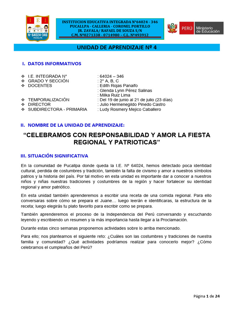 UNIDAD DE APRENDIZAJE #4 - 2° Grado 64024 - 2023 | PDF | Amor | Dios