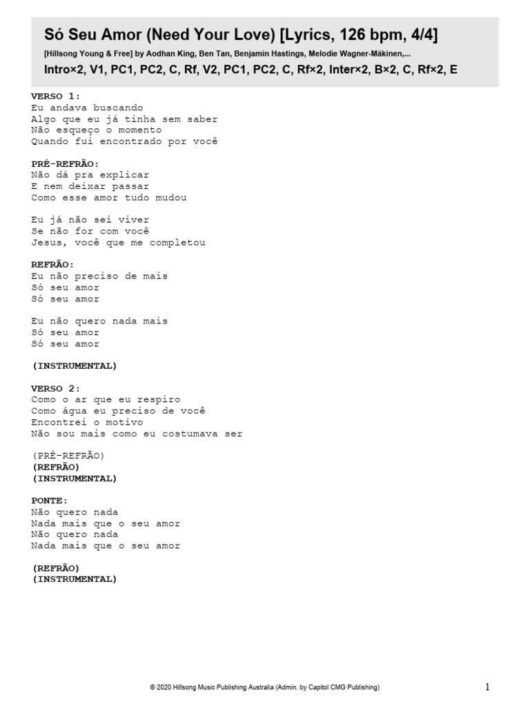 S seu amor need your love lyrics pdf