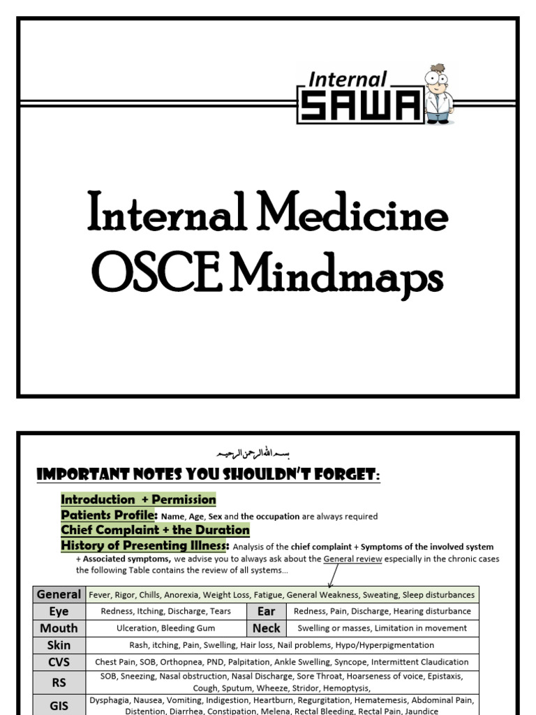 Internal Medicine OSCE Mindmaps Guide | PDF | Respiratory Diseases | Cough
