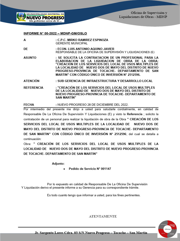 Informe Oficina de Supervisión y Liquidaciones de Obras - MDNP 2022 OK ...