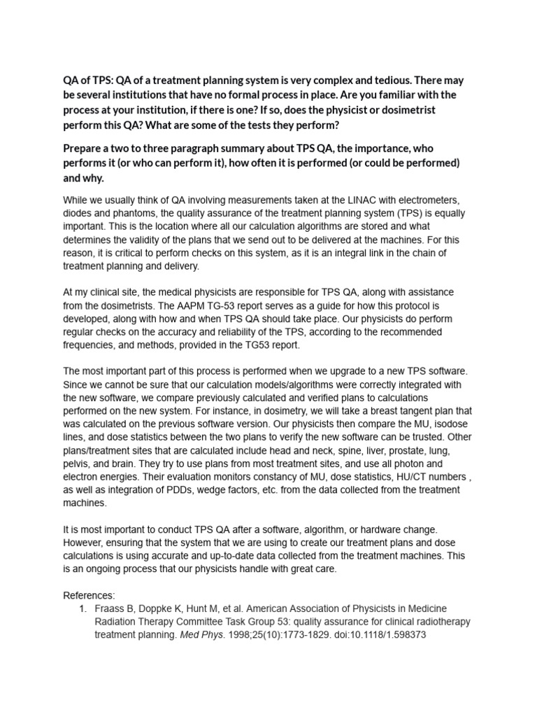 TPS Quality Assurance in Radiation Therapy | PDF | Technology & Engineering