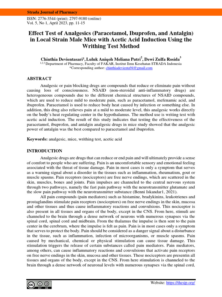 Efficacy of Antalgin vs. Paracetamol in Mice | PDF