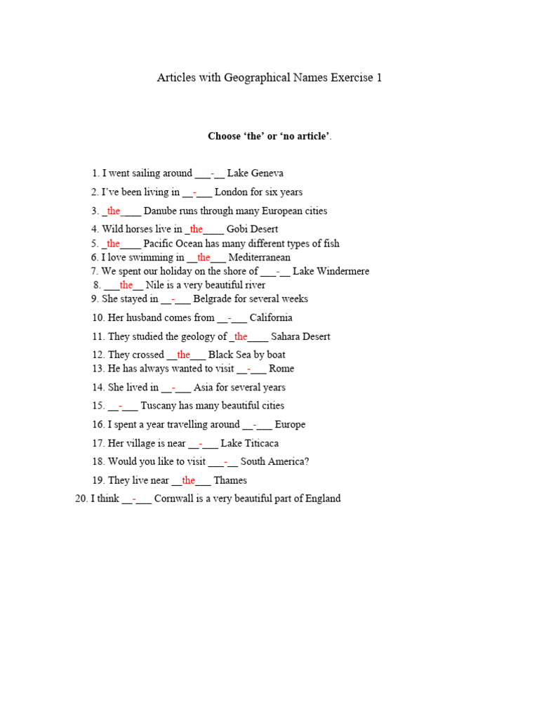 Geographical Names Article Exercises | PDF