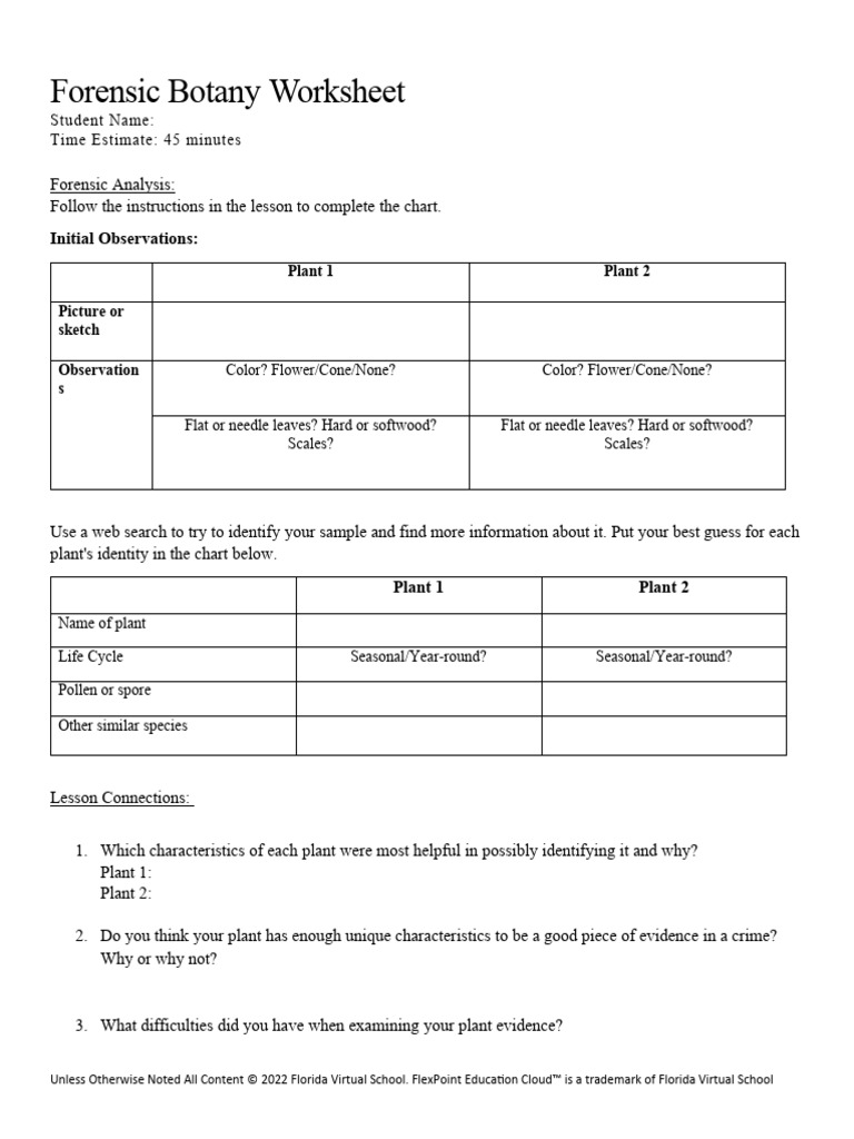 02 05 Forensic Botany Worksheet PDF