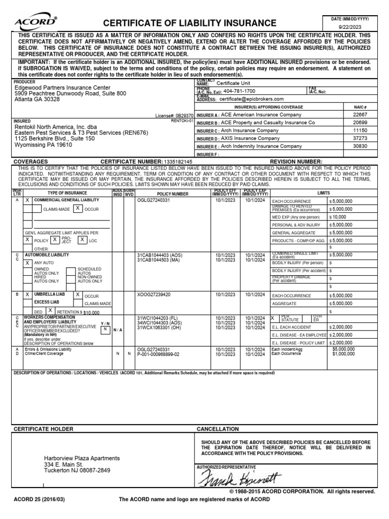 Cert 1335182145 | PDF | Liability Insurance | Insurance