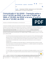 Comunicado Nº 102022 - Transição Entre A Lei Nº 14.133, de 2021, e As Leis Nº 8.666, de 1993, Nº 10.520, de 2002, e Os Arts. 1º A 47-A Da Lei Nº 12.462, de 2011