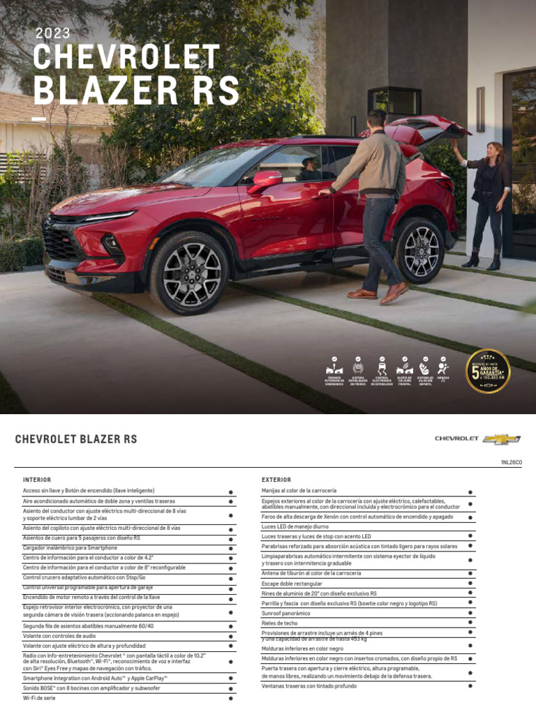 2023fichatecnicablazer PDF Airbag Sistema de freno antibloqueo