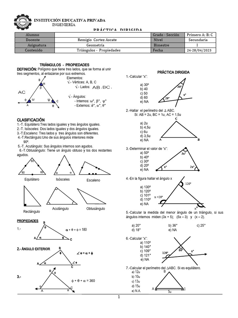 1°. - Triángulos Propiedades | PDF | Triángulo | Geometría euclidiana