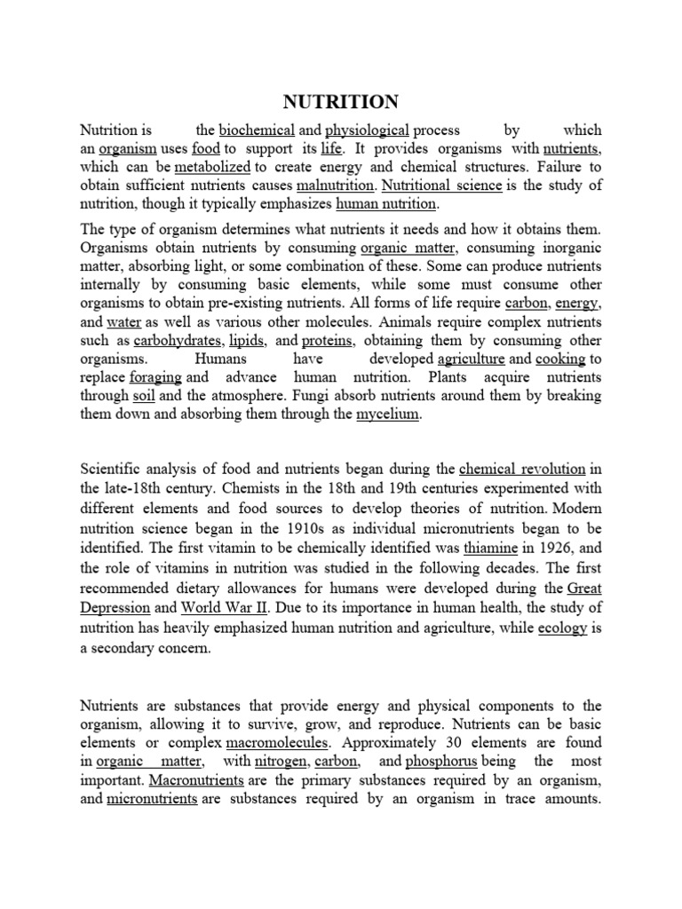 Understanding Nutrition and Its Importance | PDF | Science & Mathematics