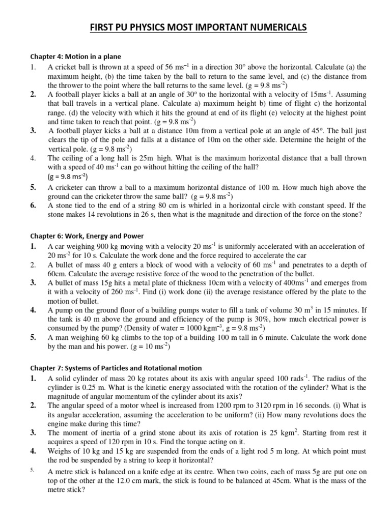 Important Physics Numerical Problems | PDF | Rotation Around A Fixed ...