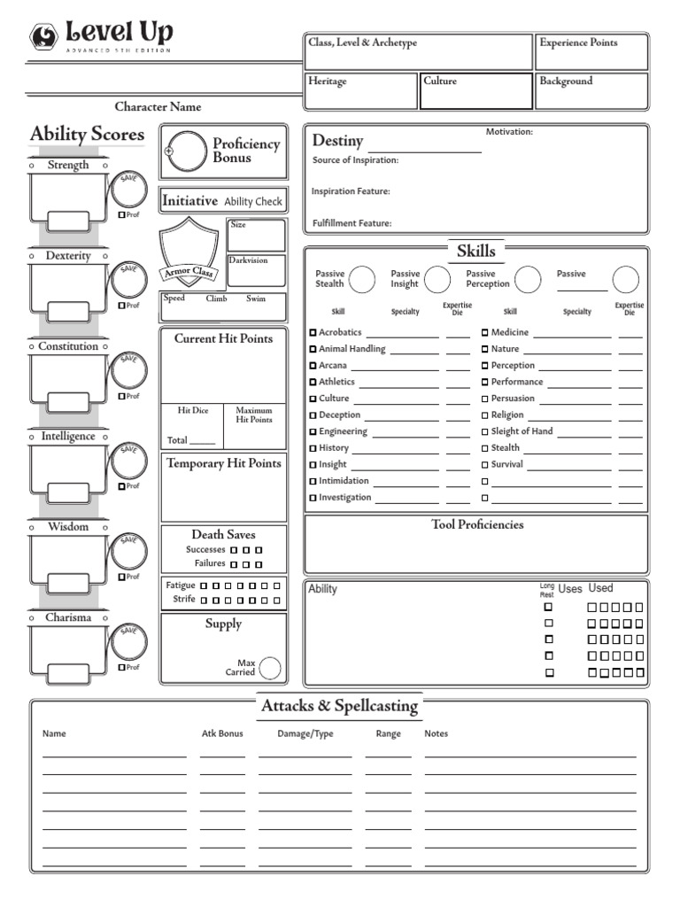Levelup character sheetv9 pdf role playing games