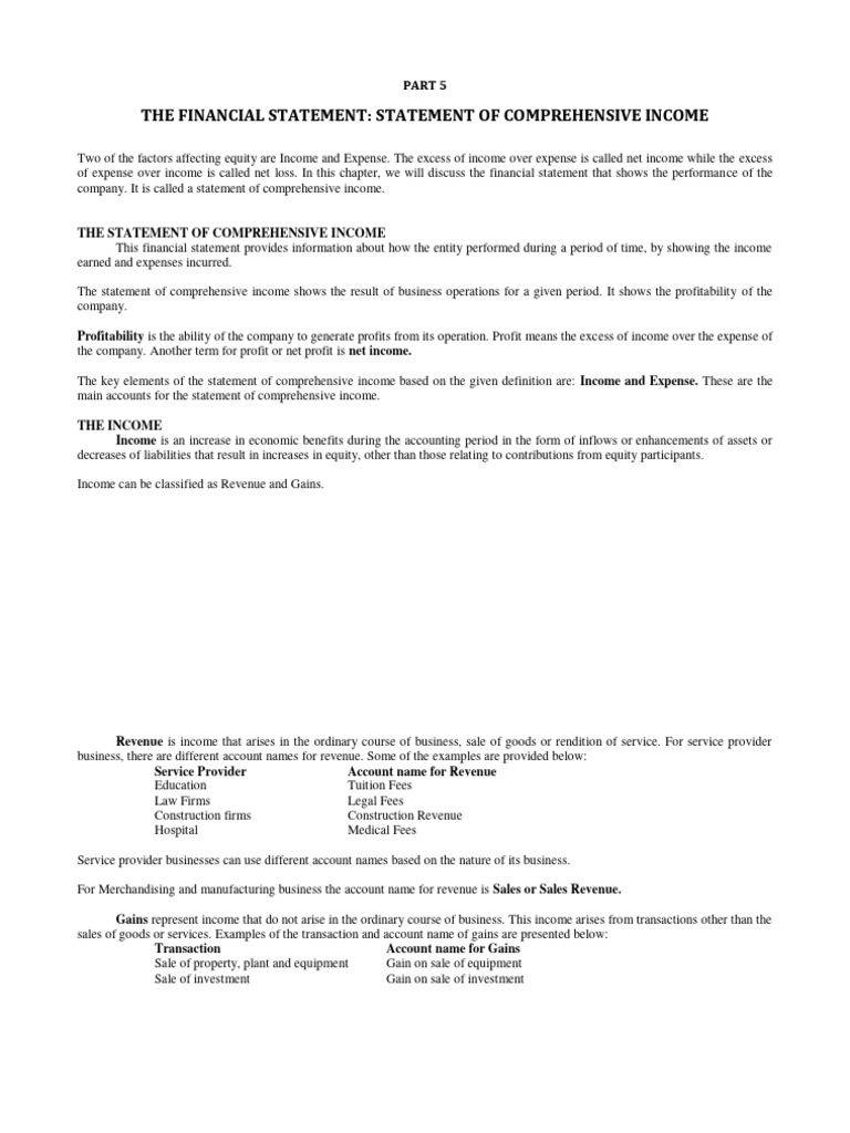 PART 5 - Statement of Comprehensive Income and Its Elements | PDF ...