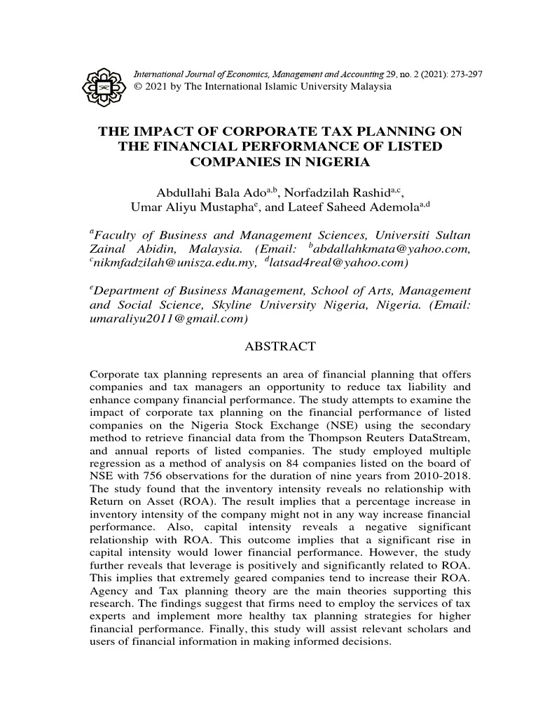 Ado, Rashid, Mustapha and Lateef 2021 | PDF | Taxes | Linear Regression