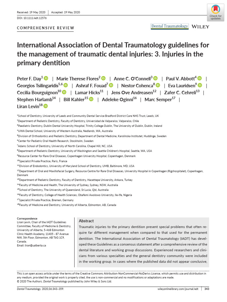 International Association of Dental Traumatology Guidelines For The
