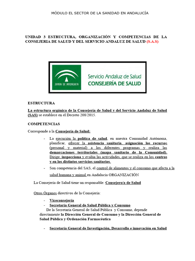 Estructura y Funciones del SAS en Andalucía | PDF | Hospital | Cuidado ...