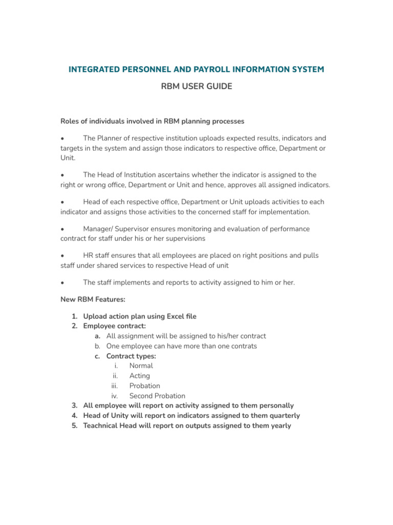 RBM User Guide for IPPIS Portal | PDF | Computing | Information Technology