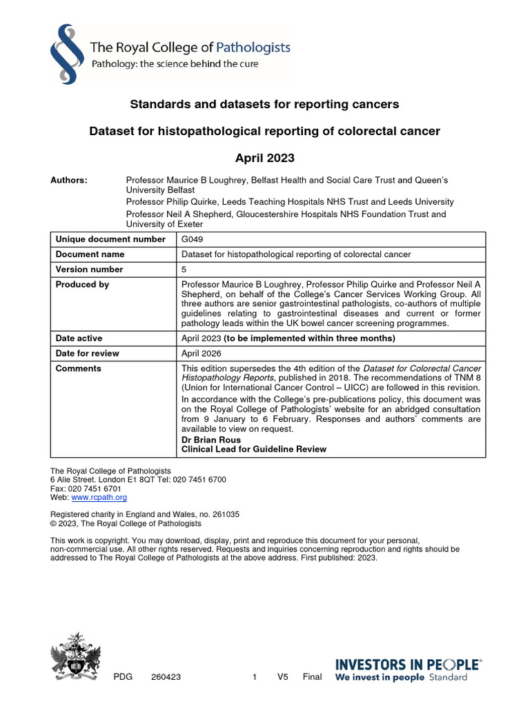 Histopathological Reporting of Colorectal | PDF | Pathology ...