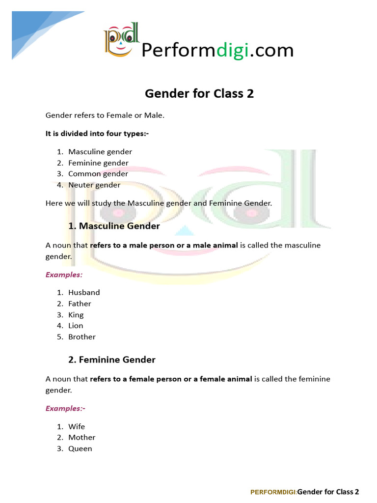 Gender For Class 2 PDF Grammatical Gender Linguistic Morphology