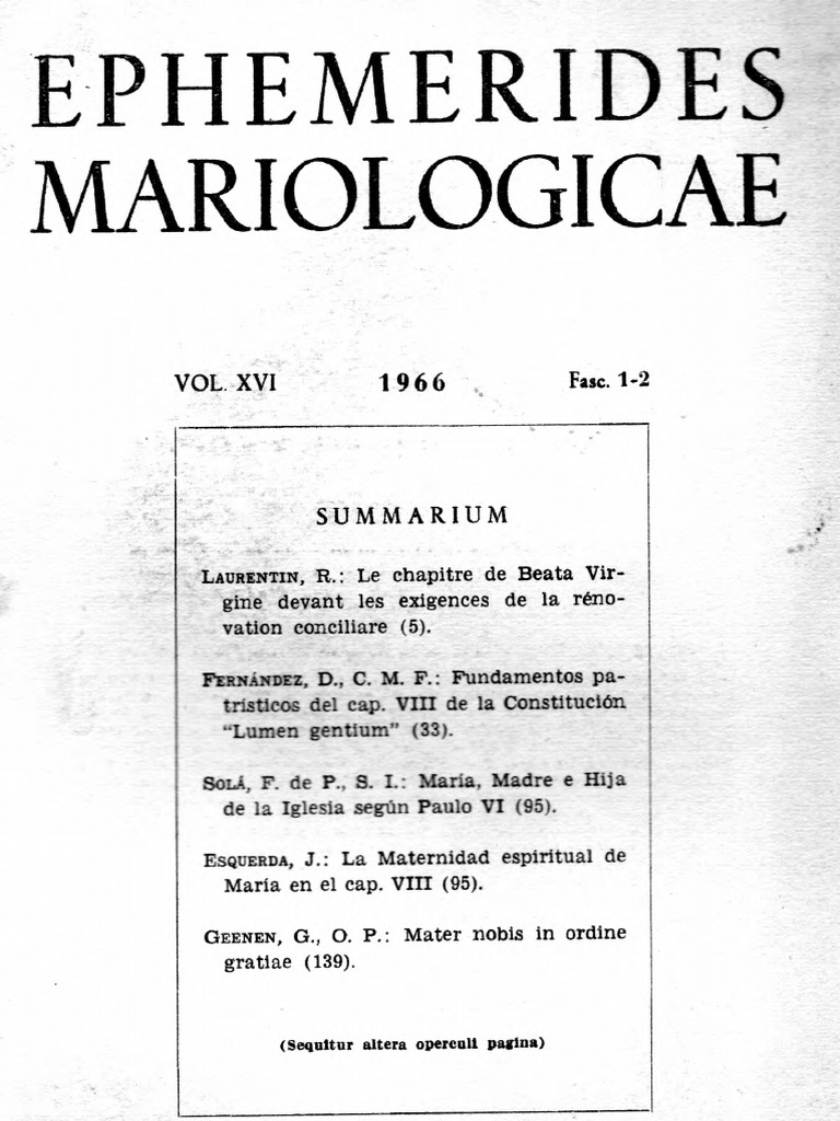 Ephemerides Mariologicae Varias Extractos Cvii | PDF