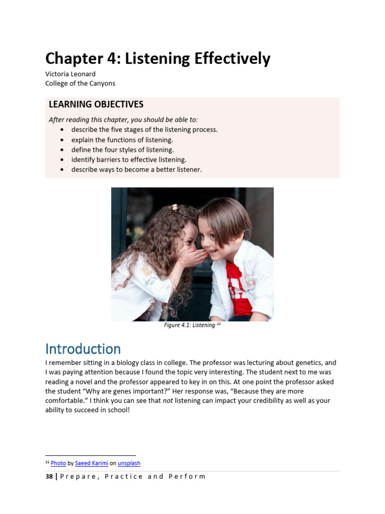 Chapter 4 Listening Pdf Nonverbal Communication Communication
