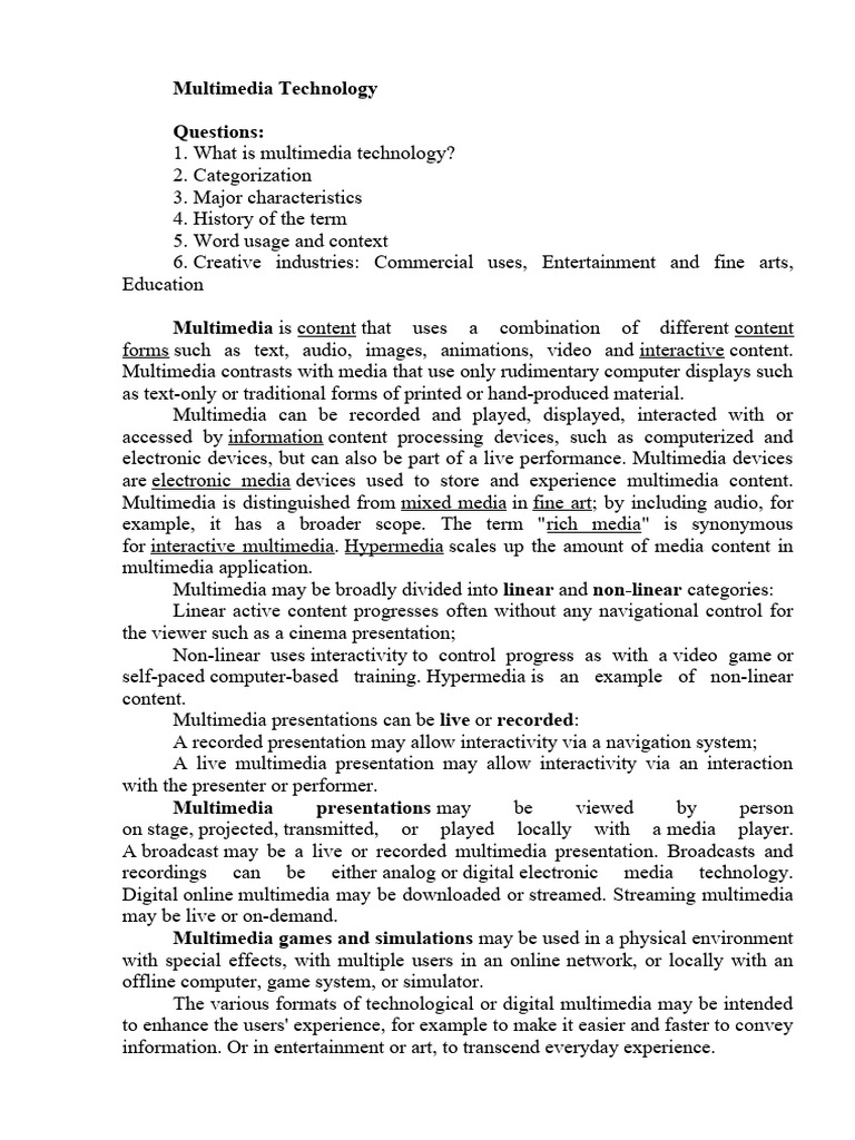 Multimedia Technology PDF Multimedia Computing