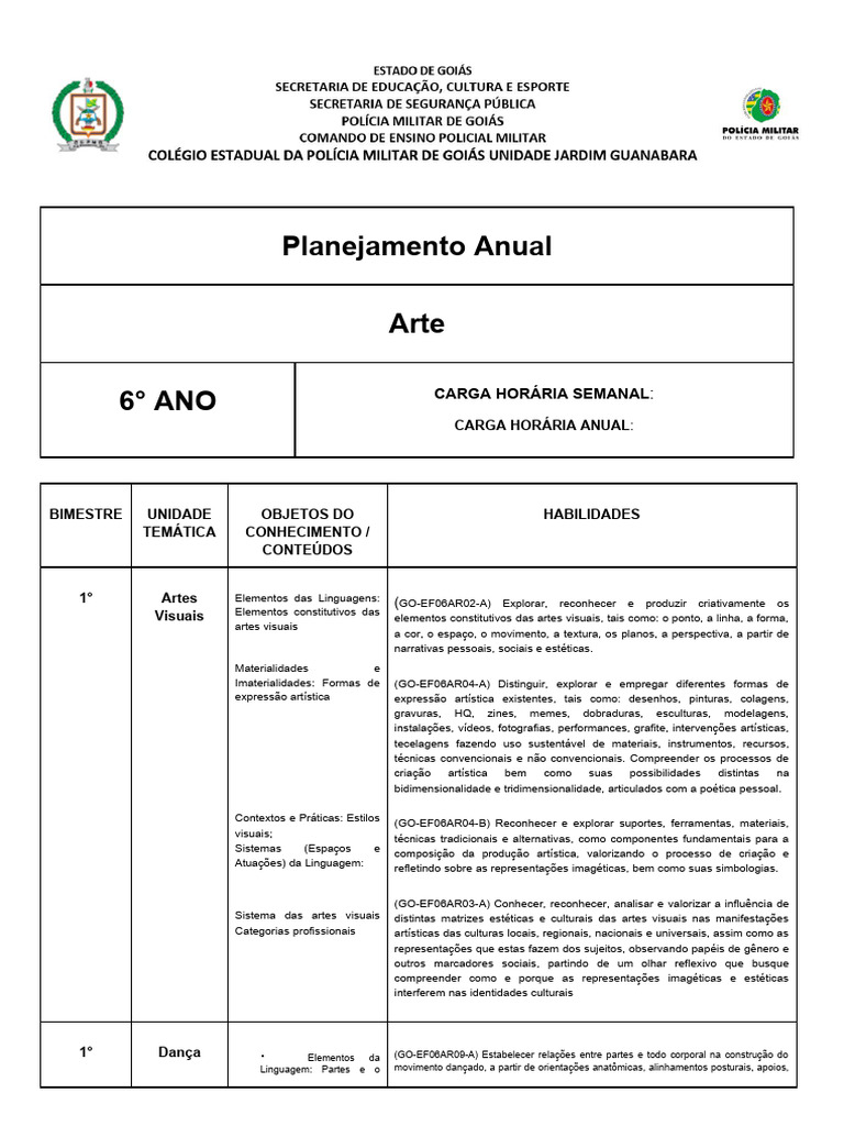 Planejamento Anual - Arte - 6, 7, 8 e 9 Ano | PDF | Danças | Teatro
