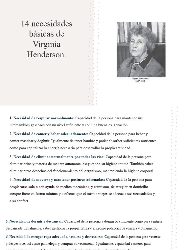 14 necesidades basicas de Virginia Henderson | PDF | Resiliencia ...